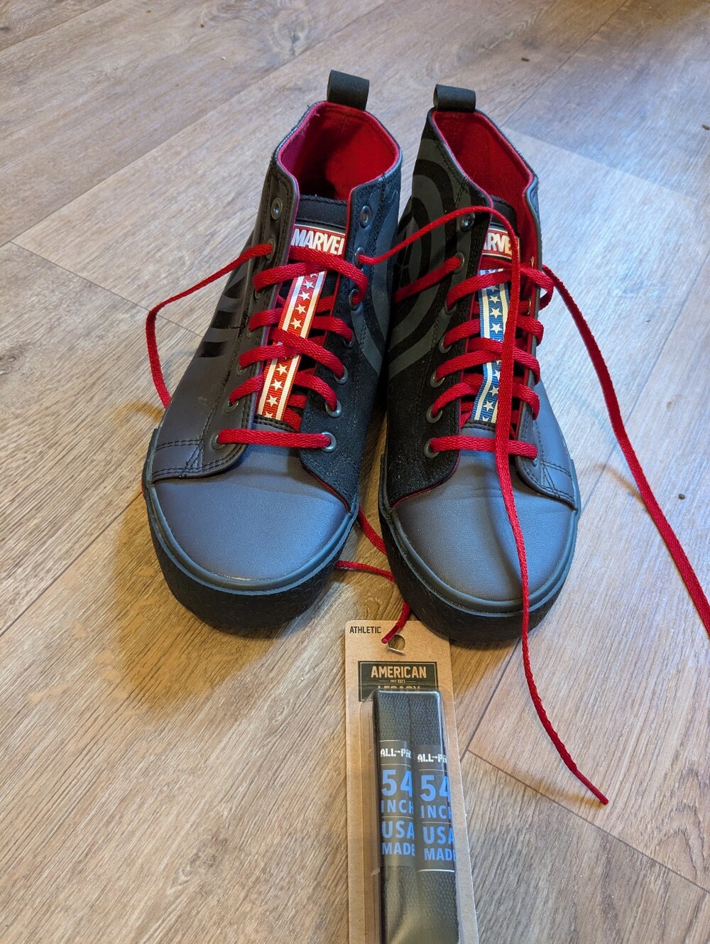 Marvel Men's Black and Red High-Top Sneakers with Star-Strip Tongue Detail